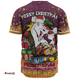 Brisbane Broncos Christmas Custom Baseball Shirt - Merry Christmas Our Beloved Team With Aboriginal Dot Art Pattern Baseball Shirt