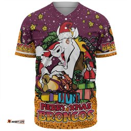 Brisbane Broncos Christmas Custom Baseball Shirt - Merry Christmas Our Beloved Team With Aboriginal Dot Art Pattern Baseball Shirt