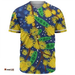 Australia Aboriginal Baseball Shirt - Australian Yellow Wattle Flower Artwork Baseball Shirt