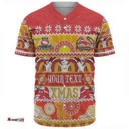 Redcliffe Dolphins Christmas Aboriginal Custom Baseball Shirt - Indigenous Knitted Ugly Xmas Style Baseball Shirt