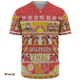 Redcliffe Dolphins Christmas Aboriginal Custom Baseball Shirt - Indigenous Knitted Ugly Xmas Style Baseball Shirt