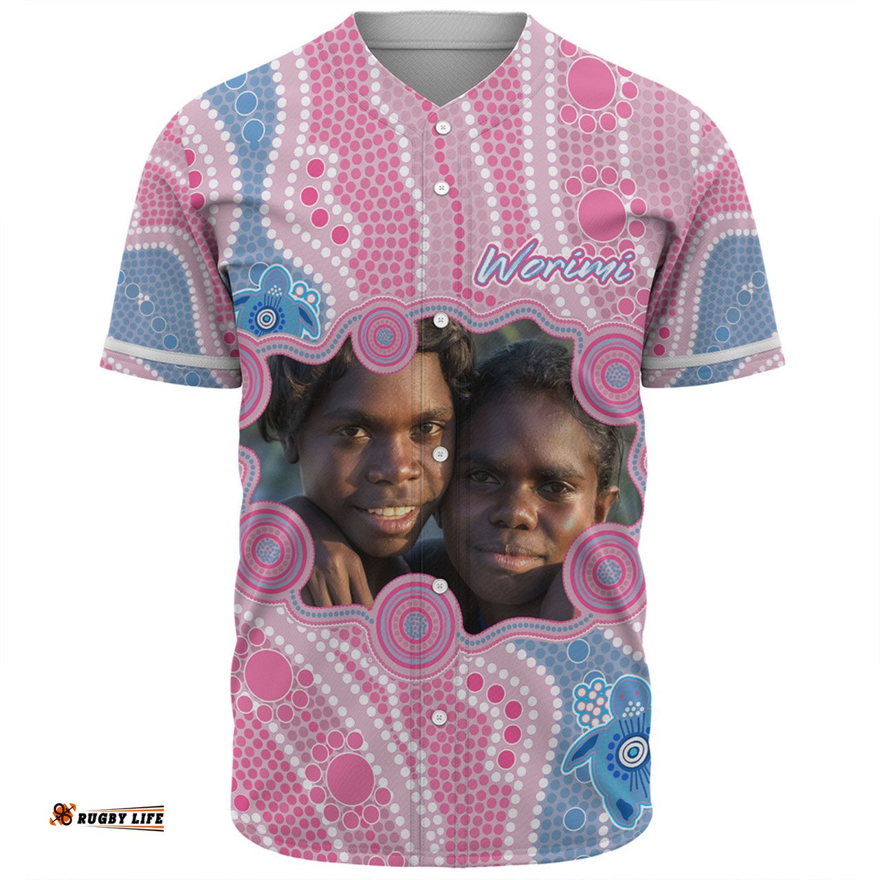 Australia Personalised Aboriginal Custom Baseball Shirt - River And Turtles Dot Art Painting Pink Baseball Shirt