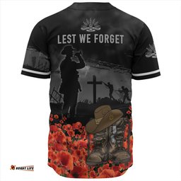 Australia Baseball Shirt Lest We Forget Hat And Boots Design Poppy Flower