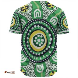 Australia Dot Painting Inspired Aboriginal Baseball Shirt - Green Aboriginal Inspired Dot Art Baseball Shirt