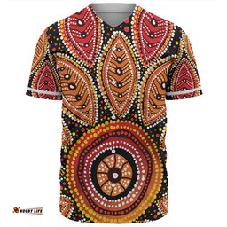Australia Aboriginal Baseball Shirt - Beautiful Dotted Leaves Aboriginal Art Background Baseball Shirt
