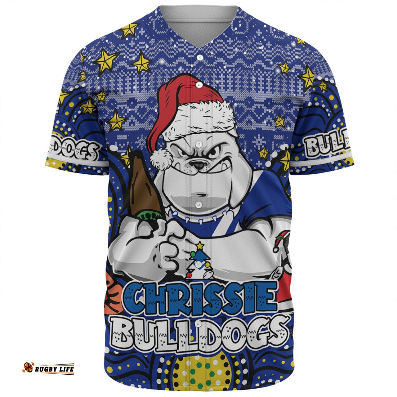 Canterbury-Bankstown Bulldogs Christmas Custom Baseball Shirt - Christmas Knit Patterns Vintage Jersey Ugly Baseball Shirt