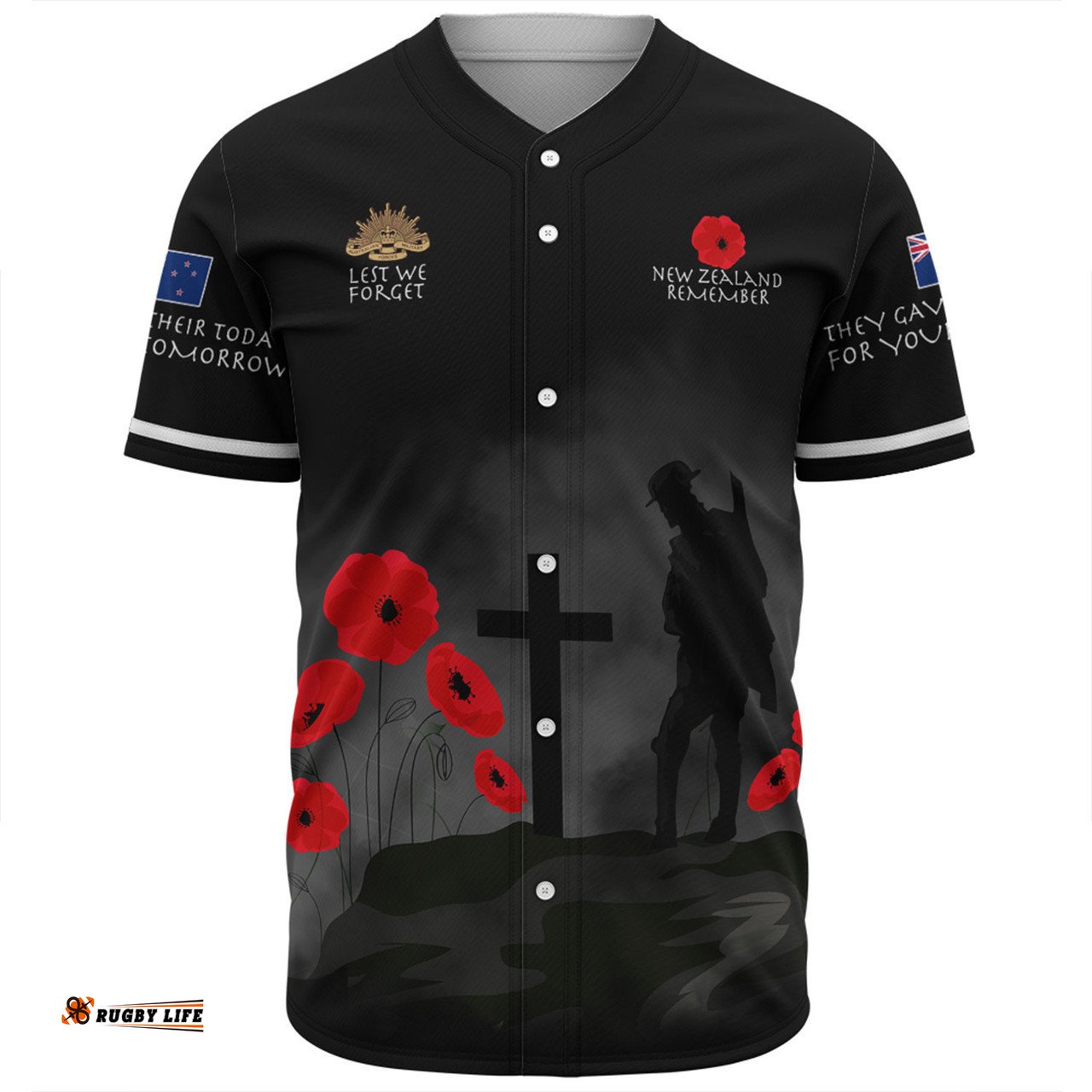 New Zealand Anzac Day Baseball Shirt - New Zealand Remember Black Baseball Shirt