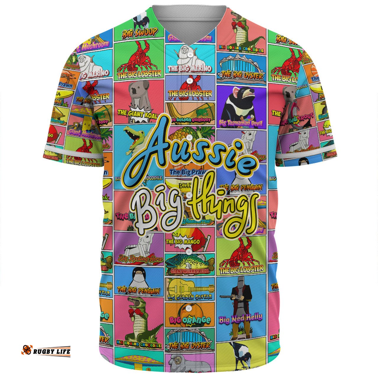 Australia Baseball Shirt - Australia's Iconic Big Things Postage Stamps Style Baseball Shirt