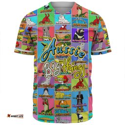 Australia Baseball Shirt - Australia's Iconic Big Things Postage Stamps Style Baseball Shirt