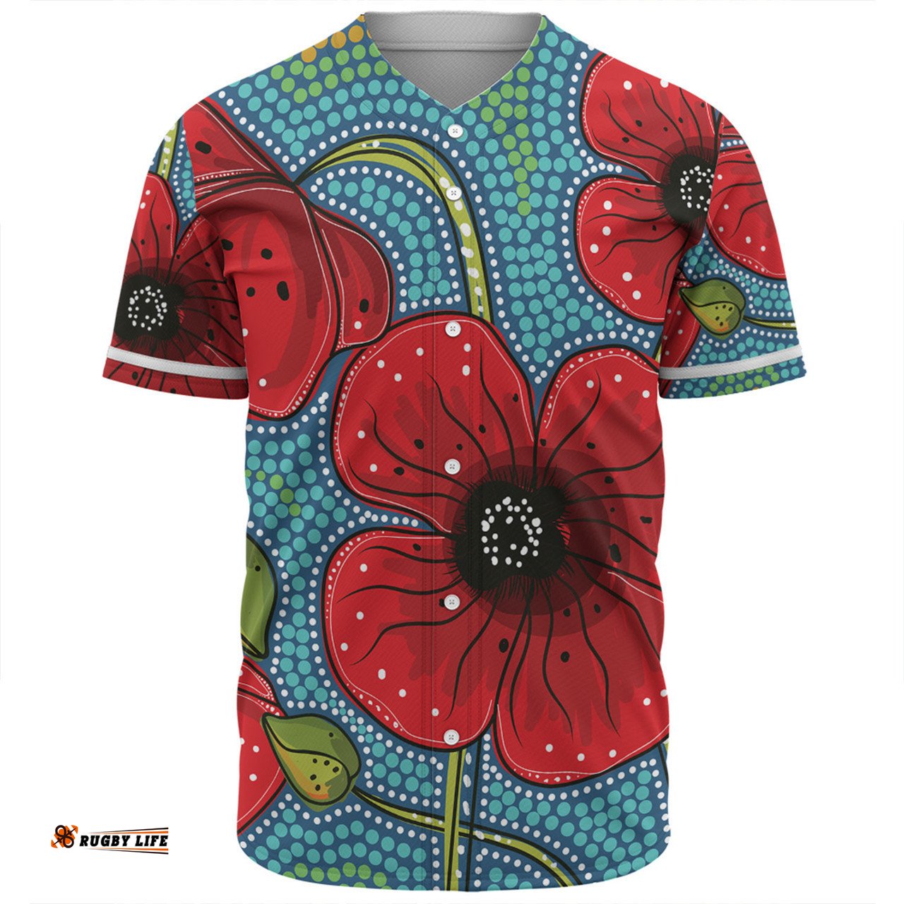 Australia Flowers Aboriginal Baseball Shirt - Aboriginal Dot Art Of Australian Poppy Flower Painting Baseball Shirt