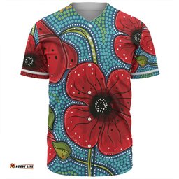 Australia Flowers Aboriginal Baseball Shirt - Aboriginal Dot Art Of Australian Poppy Flower Painting Baseball Shirt