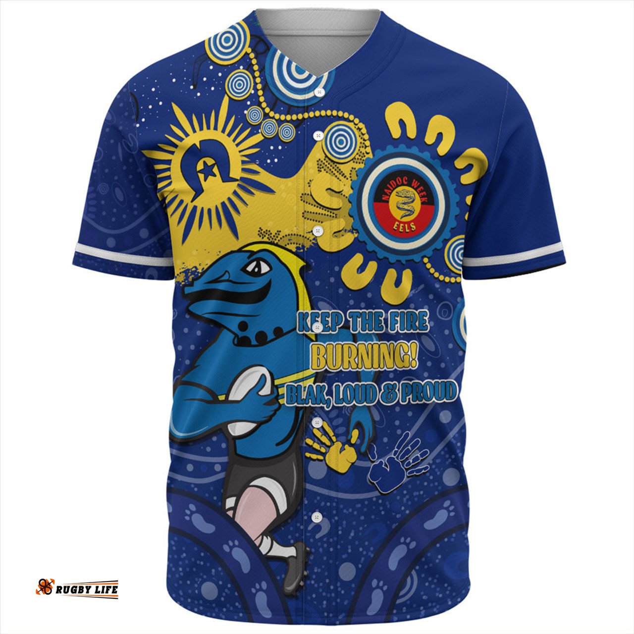Parramatta Eels Baseball Shirt Aboriginal Indigenous Naidoc Week Dreamtime Dot Painting With Flag