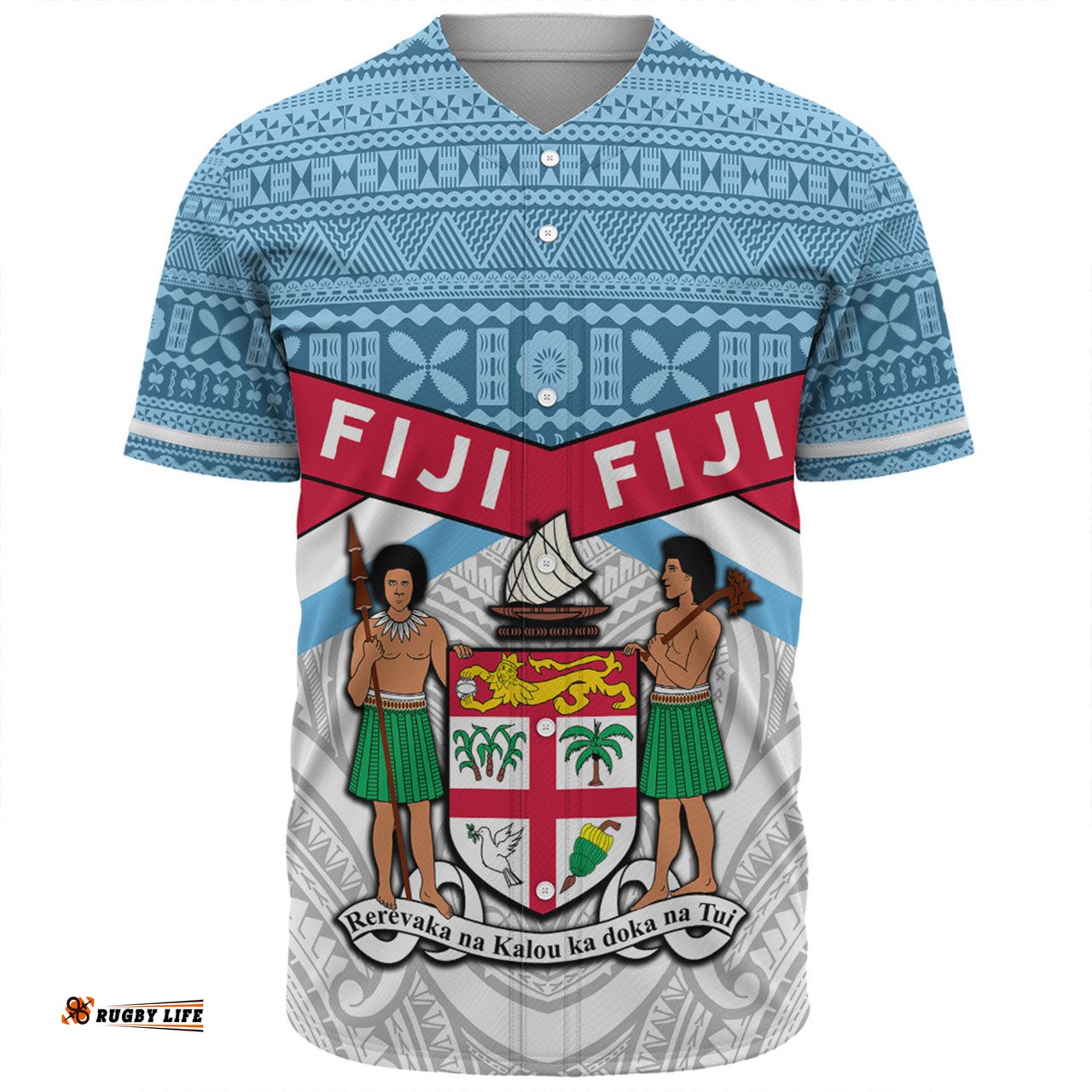 Australia South Sea Islanders Baseball Shirt - Fiji In Fijian Tapa Pattern Coat Of Arms Symbol Baseball Shirt