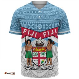 Australia South Sea Islanders Baseball Shirt - Fiji In Fijian Tapa Pattern Coat Of Arms Symbol Baseball Shirt