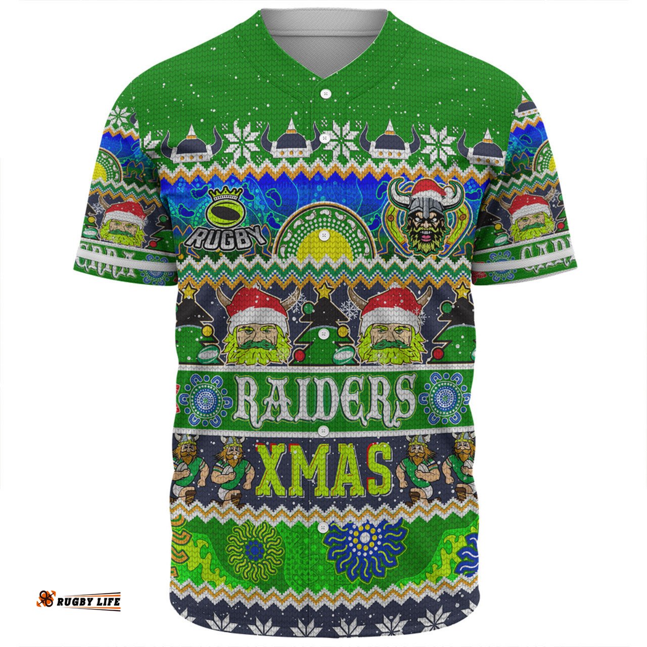 Canberra Raiders Christmas Aboriginal Custom Baseball Shirt - Indigenous Knitted Ugly Xmas Style Baseball Shirt