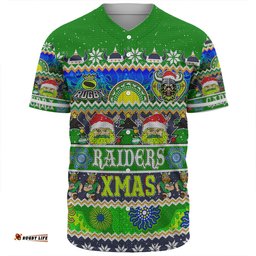 Canberra Raiders Christmas Aboriginal Custom Baseball Shirt - Indigenous Knitted Ugly Xmas Style Baseball Shirt