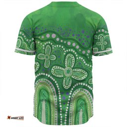 Australia Aboriginal Baseball Shirt - Dot painting illustration in Aboriginal style Green Baseball Shirt
