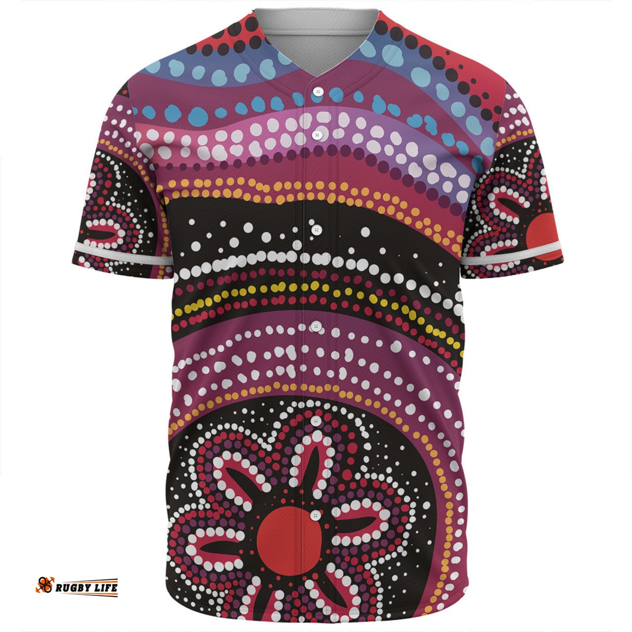 Australia Dot Painting Inspired Aboriginal Baseball Shirt - Aboriginal Color Dot Inspired Baseball Shirt
