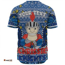 Newcastle Knights Christmas Custom Baseball Shirt - Christmas Knit Patterns Vintage Jersey Ugly Baseball Shirt