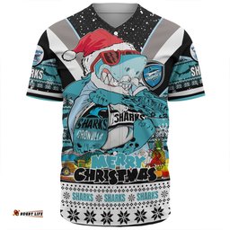 Cronulla-Sutherland Sharks Christmas Custom Baseball Shirt - Sharks Santa Aussie Big Things Baseball Shirt