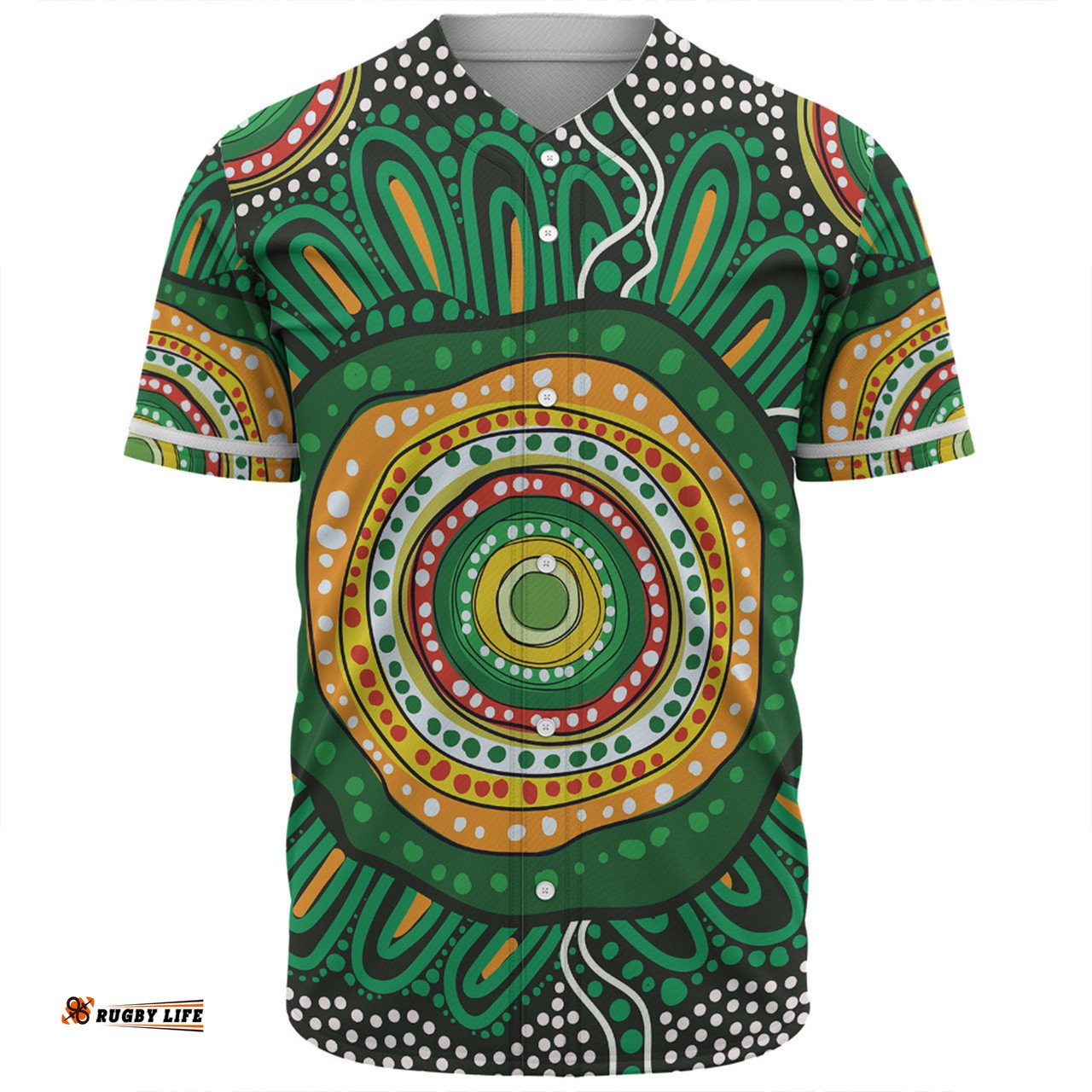 Australia Aboriginal Baseball Shirt - Green Aboriginal Style Dot Painting Baseball Shirt