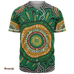 Australia Aboriginal Baseball Shirt - Green Aboriginal Style Dot Painting Baseball Shirt