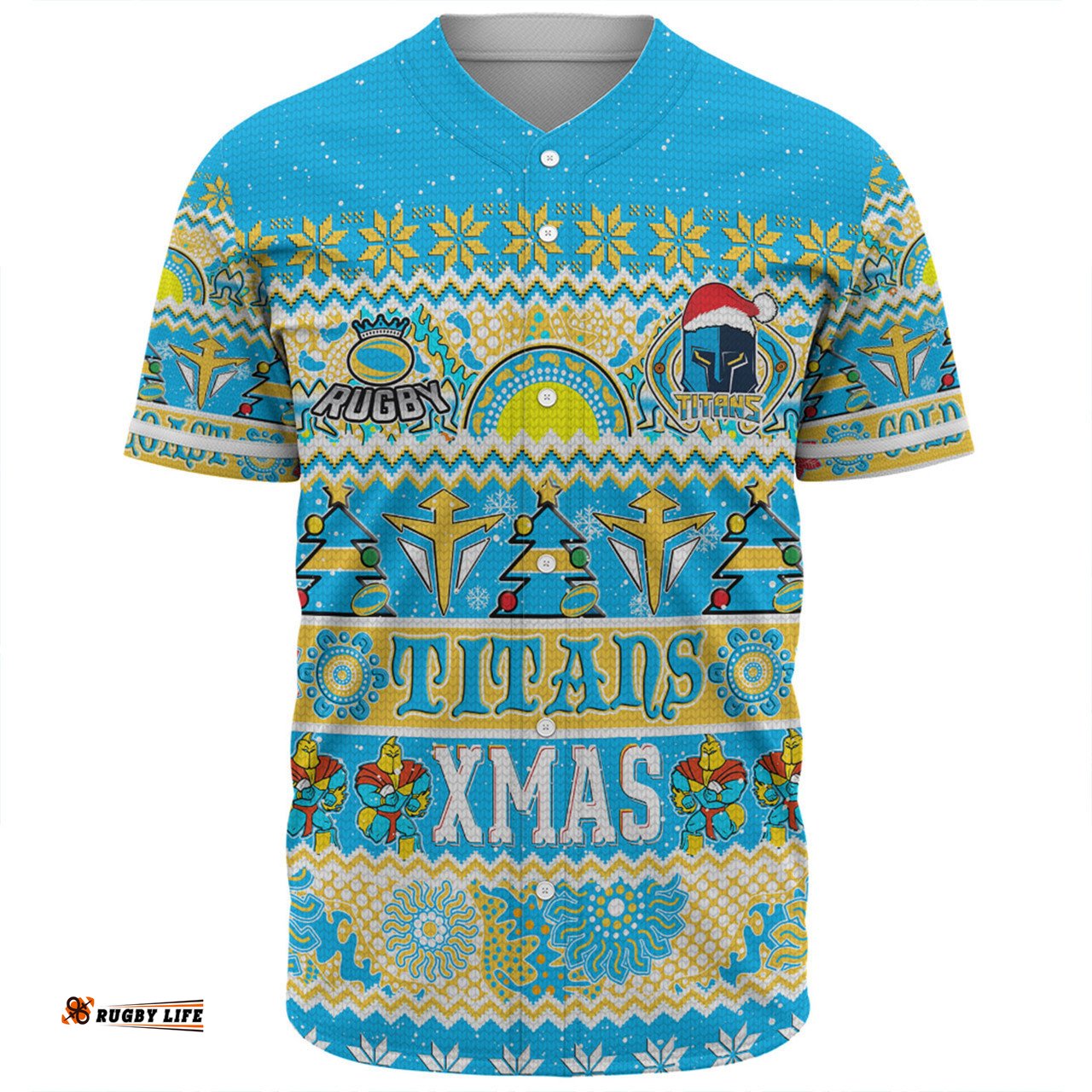Gold Coast Titans Christmas Aboriginal Custom Baseball Shirt - Indigenous Knitted Ugly Xmas Style Baseball Shirt