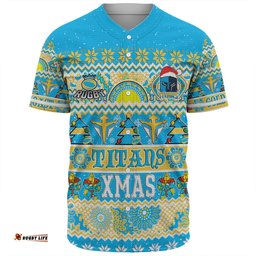 Gold Coast Titans Christmas Aboriginal Custom Baseball Shirt - Indigenous Knitted Ugly Xmas Style Baseball Shirt