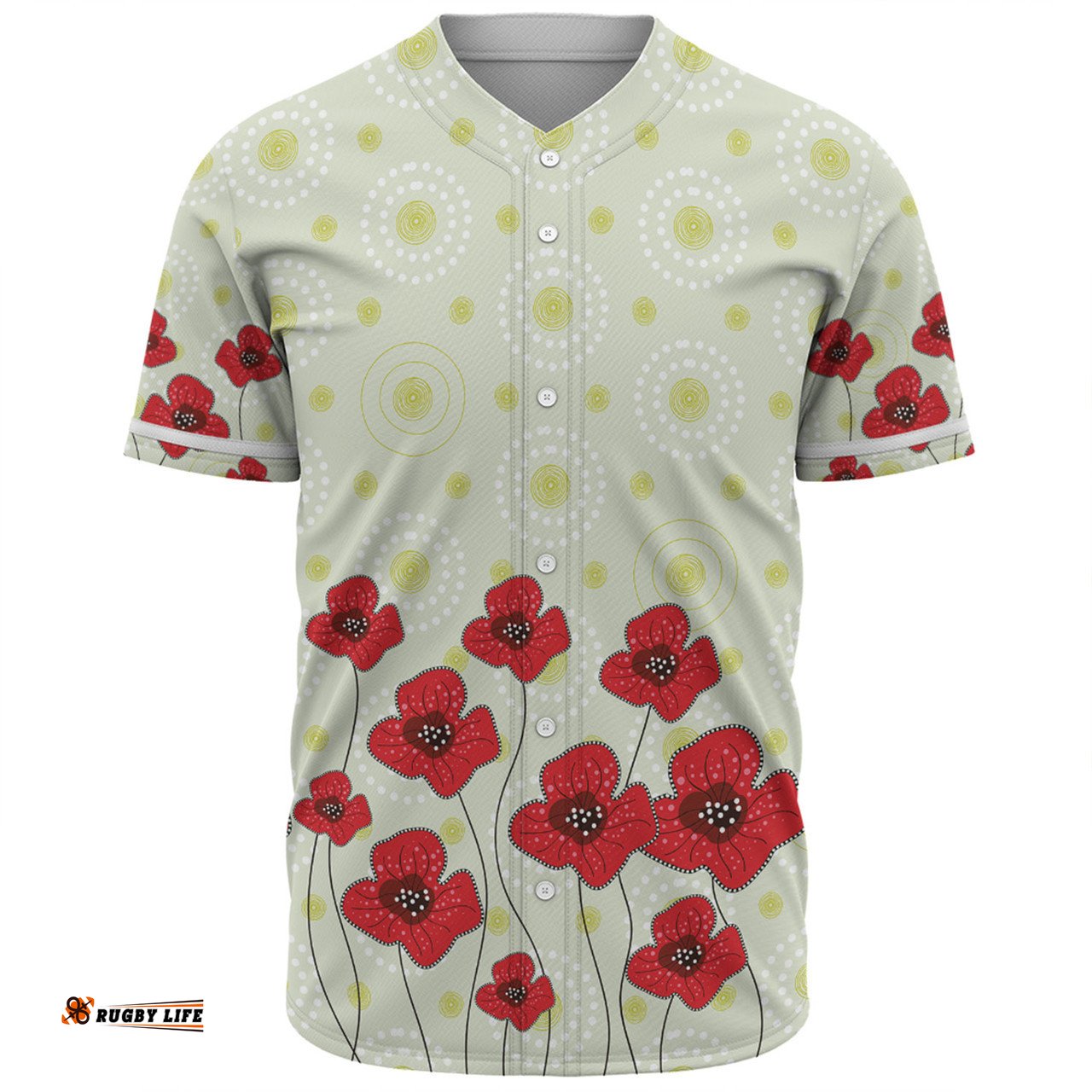 Australia Aboriginal Baseball Shirt - Poppy Flowers Background In Aboriginal Dot Art Style Baseball Shirt