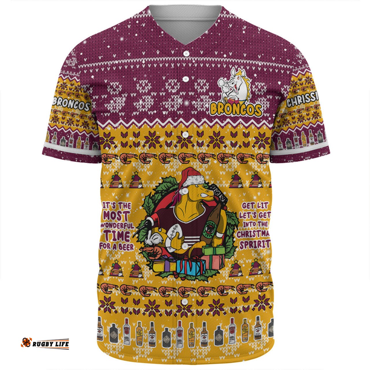 Redcliffe Dolphins Christmas Custom Baseball Shirt - Chrissie Spirit Baseball Shirt
