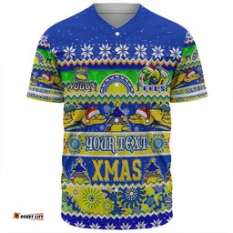 Parramatta Eels Christmas Aboriginal Custom Baseball Shirt - Indigenous Knitted Ugly Xmas Style Baseball Shirt
