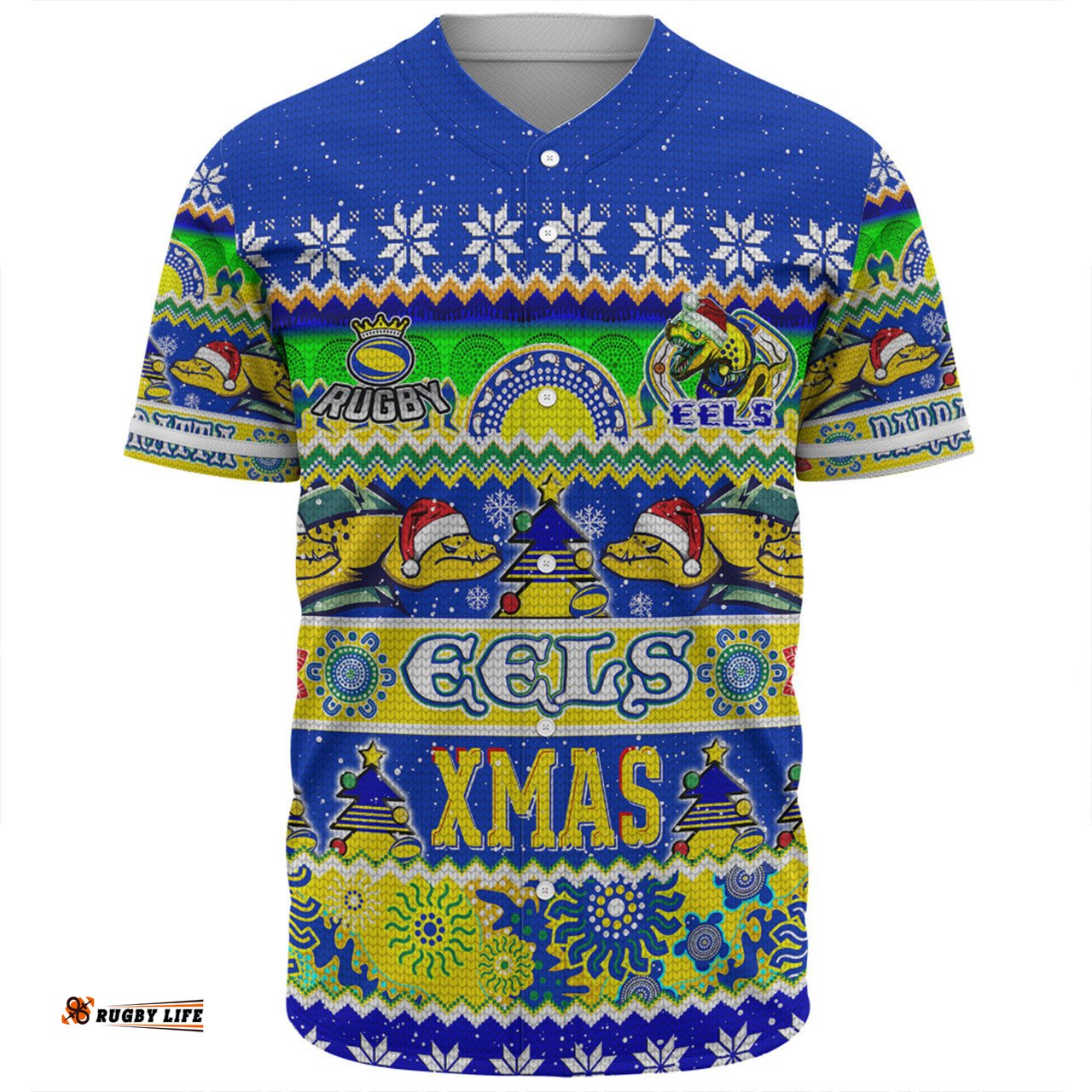 Parramatta Eels Christmas Aboriginal Custom Baseball Shirt - Indigenous Knitted Ugly Xmas Style Baseball Shirt