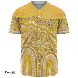 Australia Aboriginal Baseball Shirt - Dot painting illustration in Aboriginal style Yellow Baseball Shirt