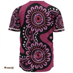 Australia Dot Painting Inspired Aboriginal Baseball Shirt - Pink Flowers Aboriginal Dot Art Baseball Shirt