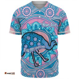 Australia Emu Aboriginal Custom Baseball Shirt - Blue Indigenous Dreamtime Emu Baseball Shirt