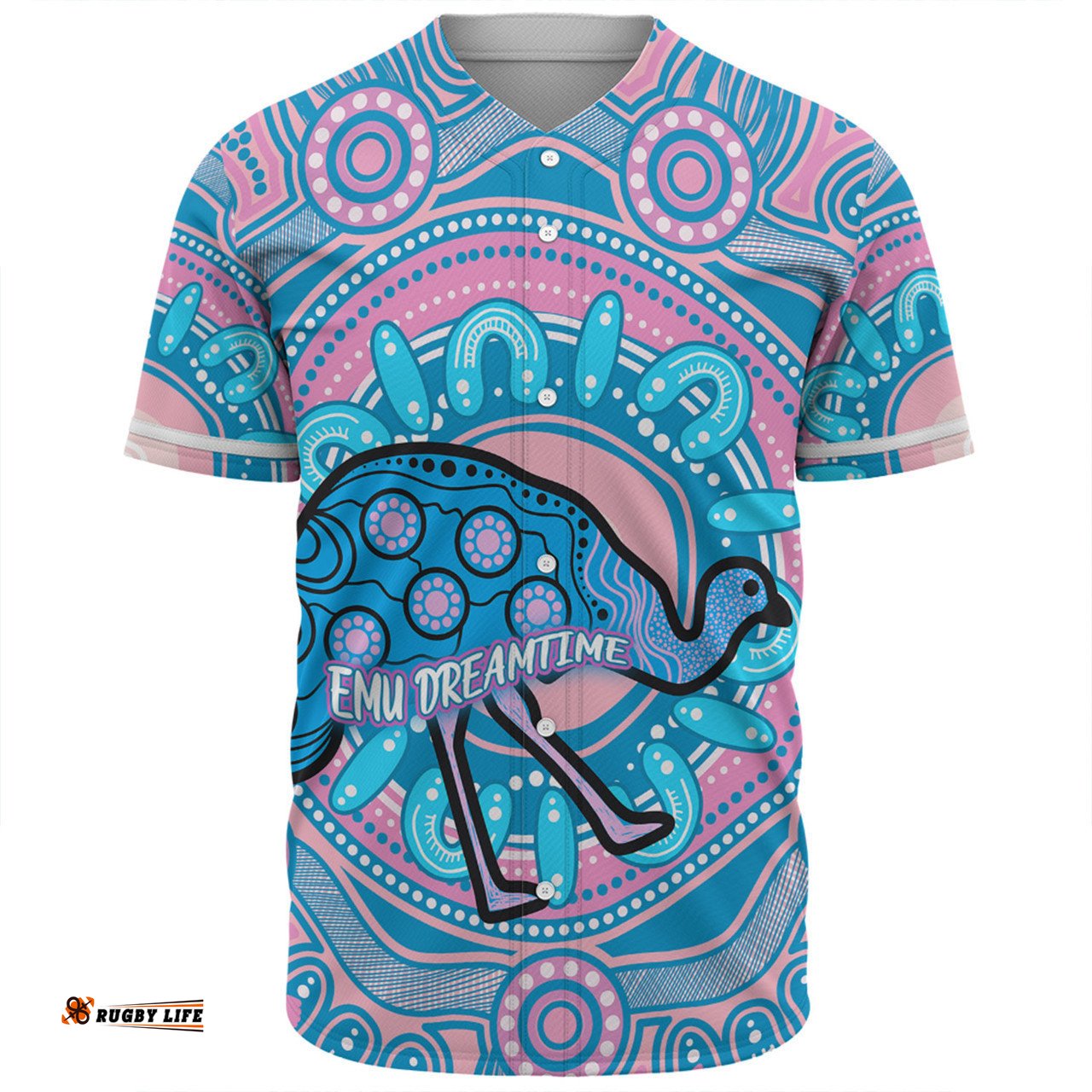 Australia Emu Aboriginal Custom Baseball Shirt - Blue Indigenous Dreamtime Emu Baseball Shirt