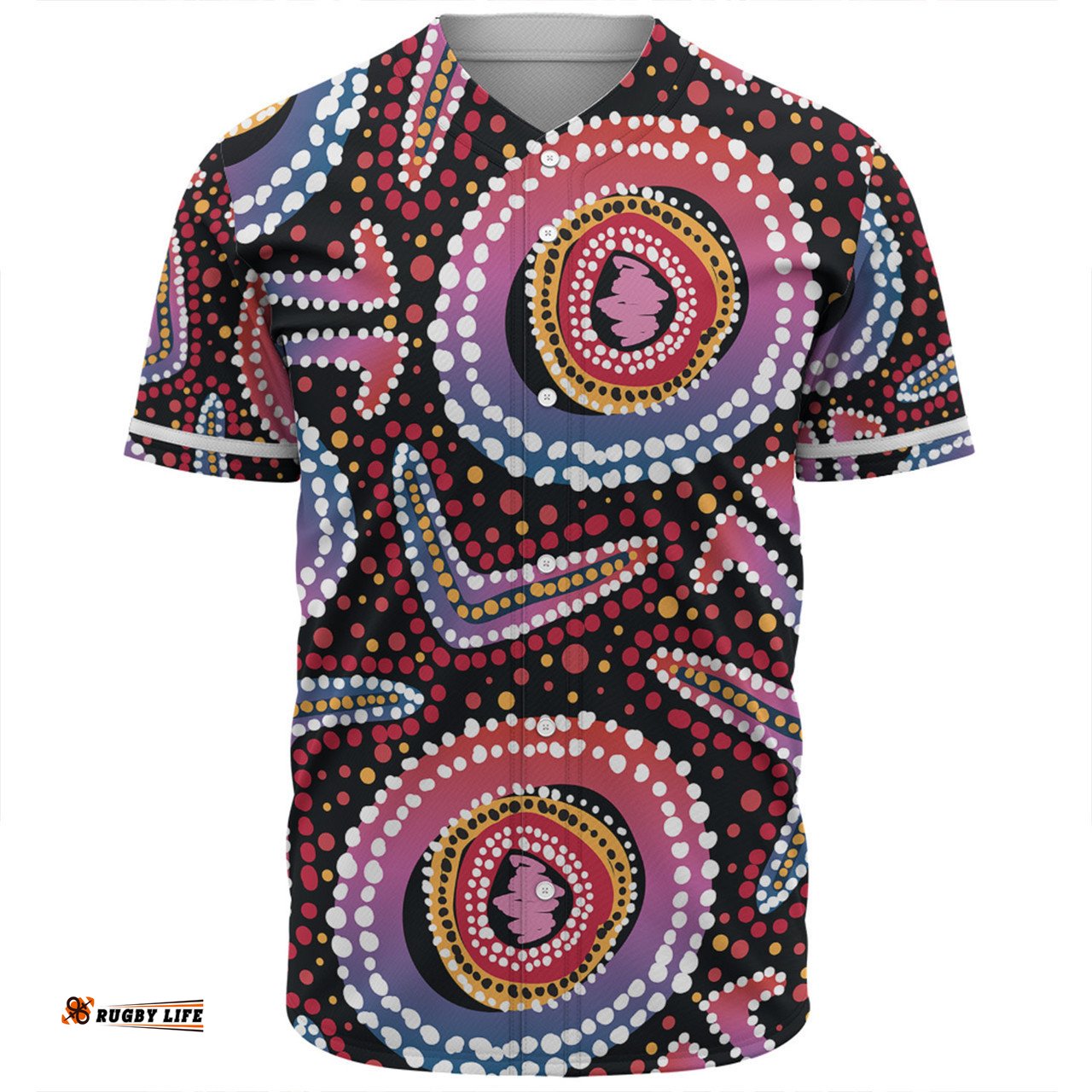 Australia Dot Painting Inspired Aboriginal Baseball Shirt - Boomerang From Aboriginal Art Baseball Shirt