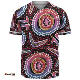 Australia Dot Painting Inspired Aboriginal Baseball Shirt - Boomerang From Aboriginal Art Baseball Shirt