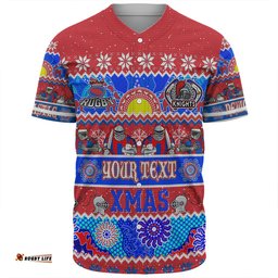 Newcastle Knights Christmas Aboriginal Custom Baseball Shirt - Indigenous Knitted Ugly Xmas Style Baseball Shirt