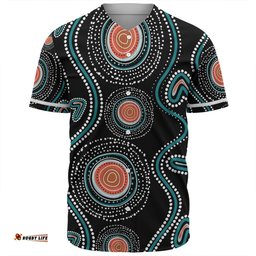 Australia Dot Painting Inspired Aboriginal Baseball Shirt - Aboriginal Green Dot Patterns Art Painting Baseball Shirt