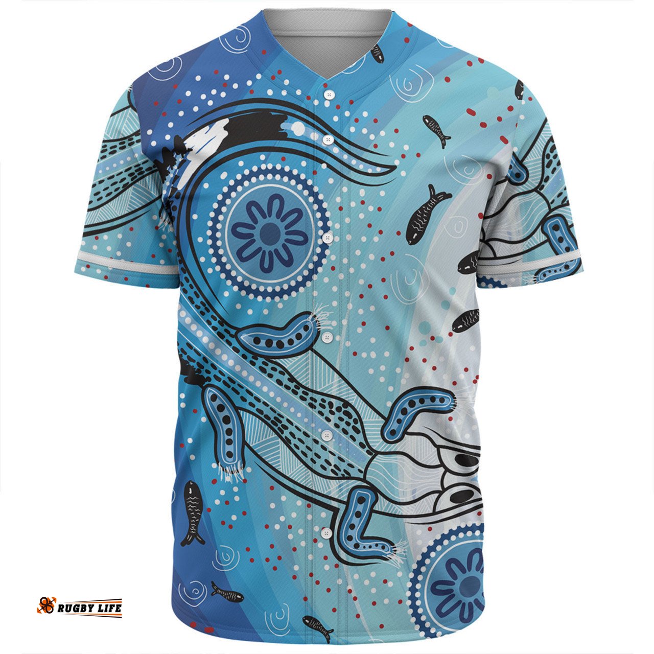 Australia Dot Painting Inspired Aboriginal Baseball Shirt - Aboriginal Dot Art With Crocodile Baseball Shirt