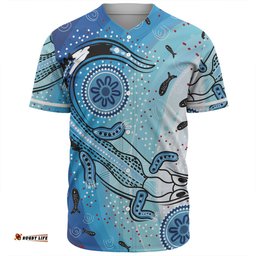 Australia Dot Painting Inspired Aboriginal Baseball Shirt - Aboriginal Dot Art With Crocodile Baseball Shirt