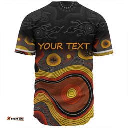 Australia Aboriginal Custom Baseball Shirt - Dreaming Trees And Goanna In Dot Pattern Baseball Shirt