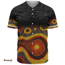 Australia Aboriginal Custom Baseball Shirt - Dreaming Trees And Goanna In Dot Pattern Baseball Shirt