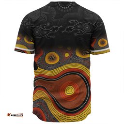 Australia Aboriginal Custom Baseball Shirt - Dreaming Trees And Goanna In Dot Pattern Baseball Shirt