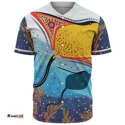 Australia Aboriginal Baseball Shirt - Stingray Aboriginal Art Baseball Shirt