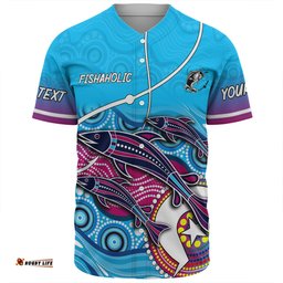 Australia Fishing Aboriginal Fishing Custom Baseball Shirt - Fishaholic With The Dhari Symbol And Aboriginal Pattern Baseball Shirt