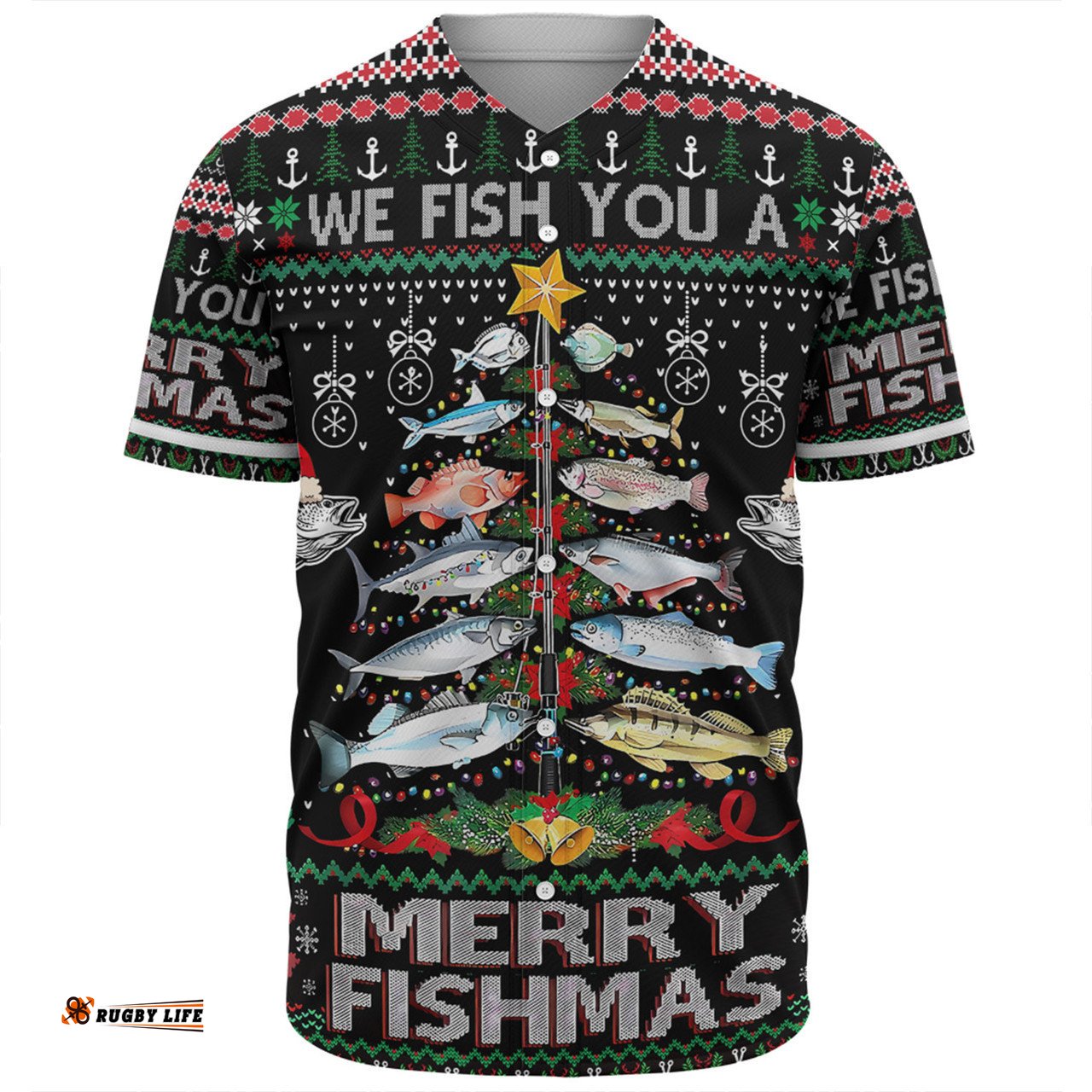 Australia Christmas Fishing Baseball Shirt - Merrry Fishmas Fishing Rod Christmas Tree Baseball Shirt
