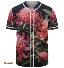 Australia Waratah Baseball Shirt - Red Waratah Flowers Fine Art Ver3 Baseball Shirt