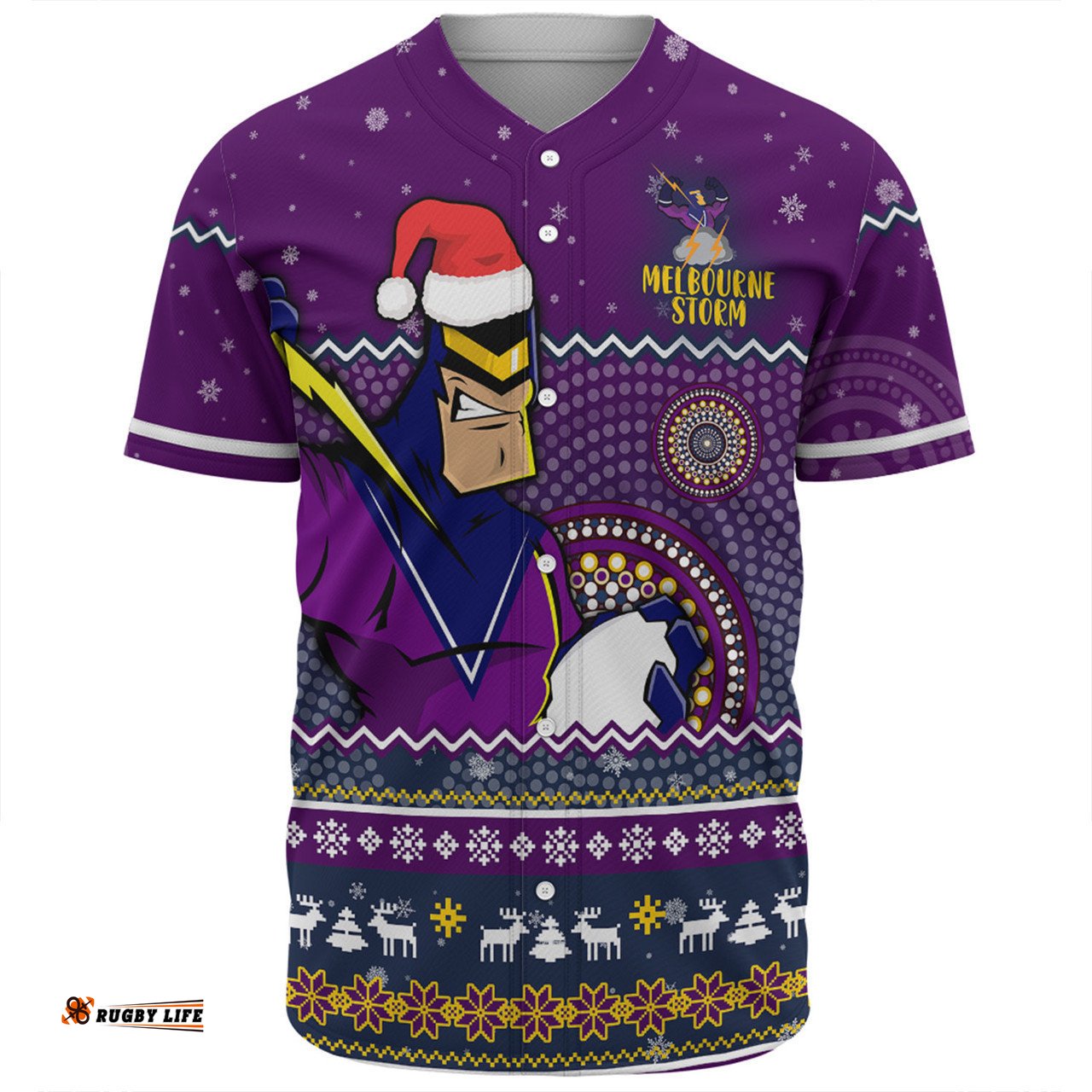 Melbourne Storm Christmas Custom Baseball Shirt - Ugly Xmas And Aboriginal Patterns For Die Hard Fan Baseball Shirt